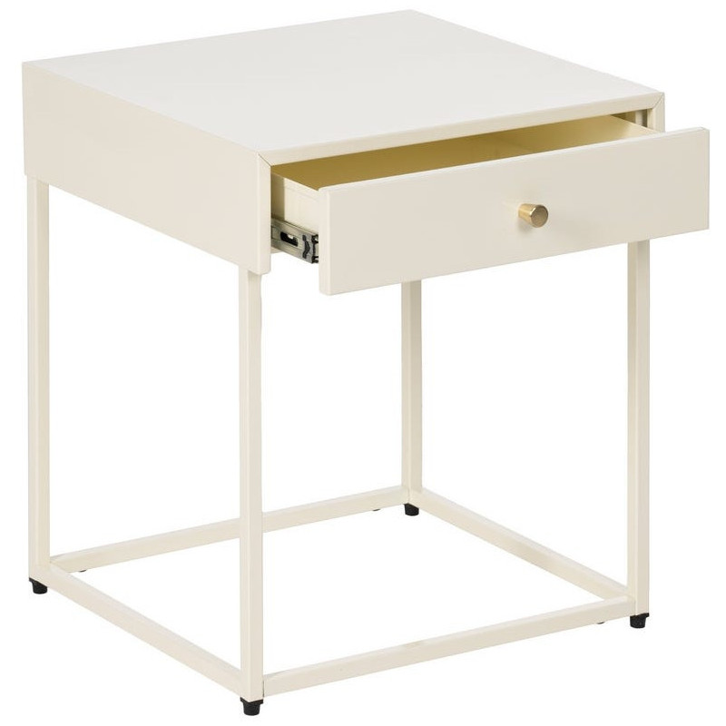 Table de chevet moderne chic 1 tiroir Métal Blanc crème Elmyra 