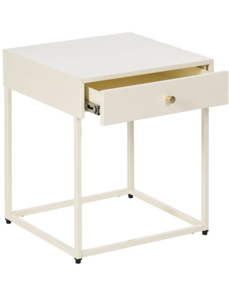 Table de chevet moderne chic 1 tiroir Métal Blanc crème Elmyra 