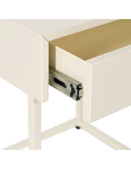 Table de chevet moderne chic 1 tiroir Métal Blanc crème Elmyra 