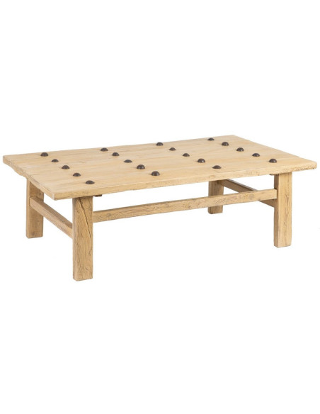Grande Table basse rustique maison de campagne Rectangulaire 175 cm Bois de pin Naturel Brastel 