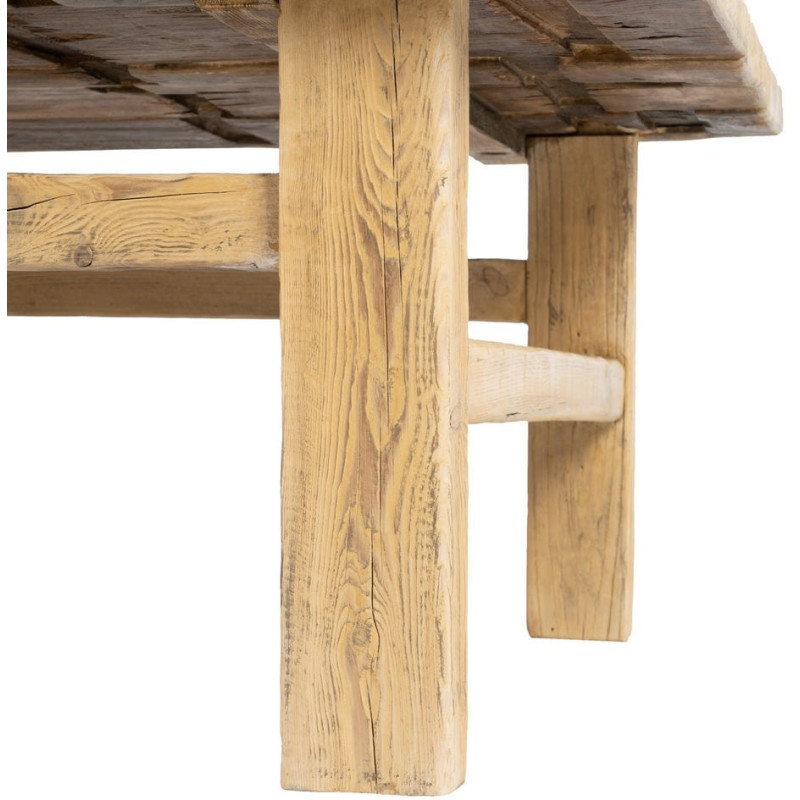Grande Table basse rustique maison de campagne Rectangulaire 175 cm Bois de pin Naturel Brastel 