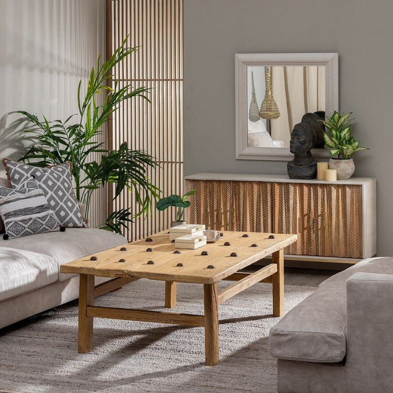 Grande Table basse rustique maison de campagne Rectangulaire 175 cm Bois de pin Naturel Brastel 