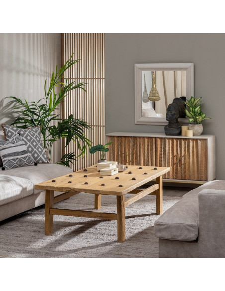 Grande Table basse rustique maison de campagne Rectangulaire 175 cm Bois de pin Naturel Brastel 