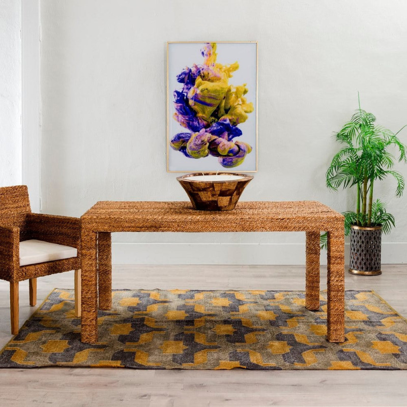 Table à manger style bohème Rectangulaire 4 personnes 150 cm Fibre de bananier Naturel Makano 