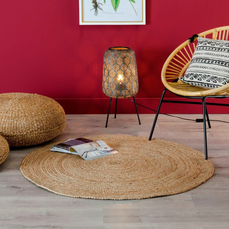 Tapis bohème chic Rond 200 cm Jute Naturel Salago 