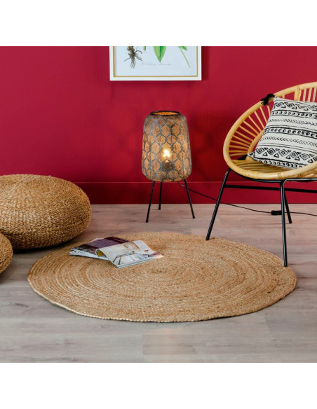 Tapis bohème chic Rond 200 cm Jute Naturel Salago 