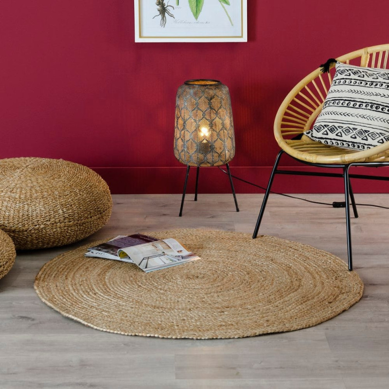 Tapis bohème chic Rond 180 cm Jute Naturel Salago 