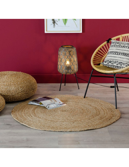 Tapis bohème chic Rond 180 cm Jute Naturel Salago 