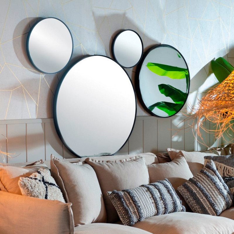 Miroir mural minimaliste chic Rond 80x80 Métal Noir Seranova 