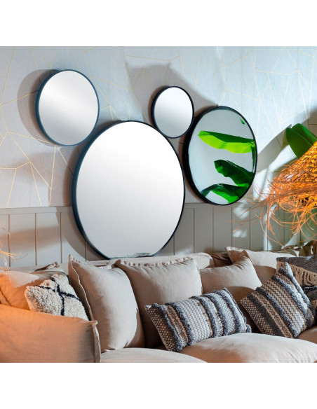 Miroir mural minimaliste chic Rond 80x80 Métal Noir Seranova 