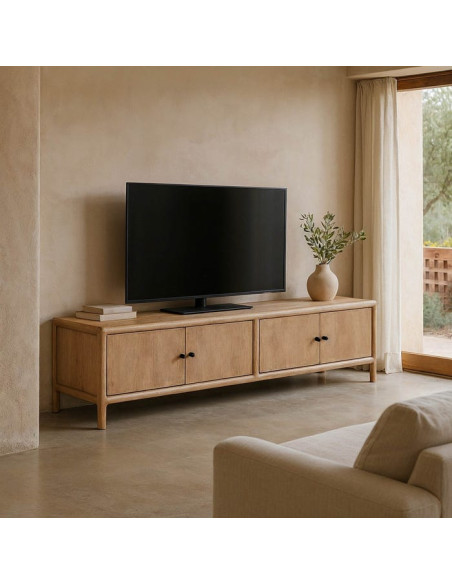 Grand Meuble télé moderne 4 tiroirs en Bois de manguier Naturel Macarella