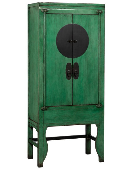 Armoire orientale haute 2 portes en Bois de pin recyclé Vert Vieilli Cuivre Bois MDF Sana