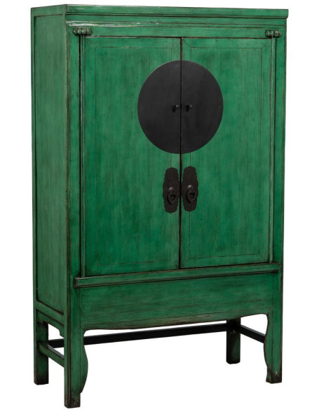 Armoire orientale 2 portes en Bois de pin recyclé Vert Vieilli Cuivre Bois MDF Sana