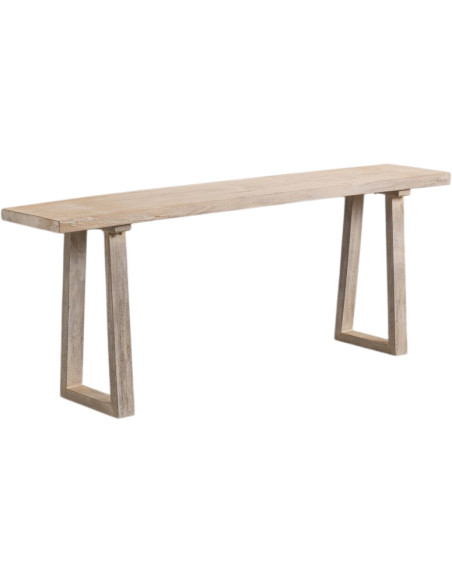 Grande Console moderne Rectangulaire 210 cm en Bois de suar Blanc Vieilli Mirena