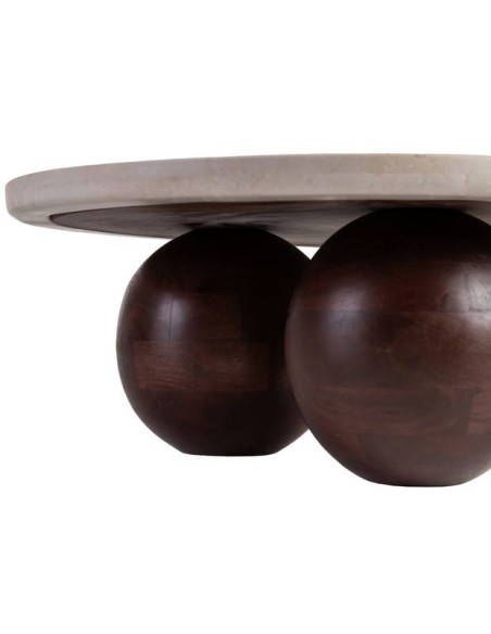 Grande Table basse moderne chic Organique en Marbre Blanc Bois de manguier Marron Nieva