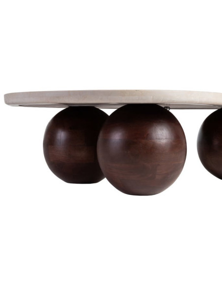 Grande Table basse moderne chic Organique en Marbre Blanc Bois de manguier Marron Nieva