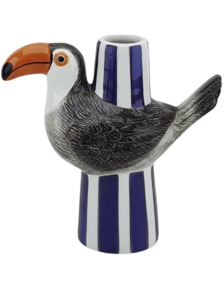 Vase original Hauteur 16 cm Céramique Noir Blanc Bleu Toucan