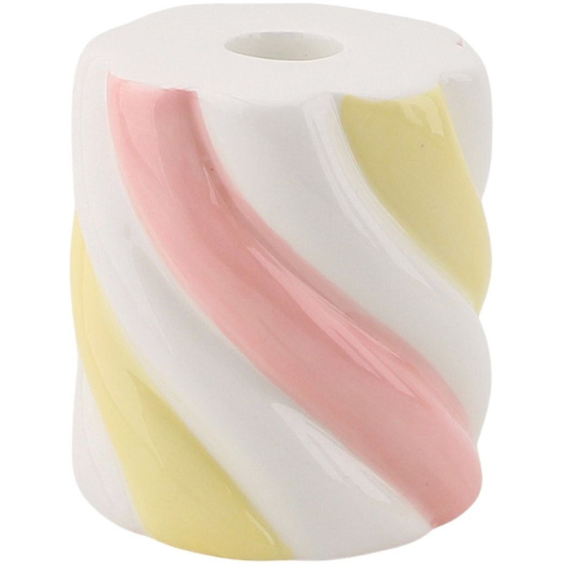 Bougeoir dopamine Guimauve torsadée 8 cm Céramique Jaune Rose Blanc Marshmellow 