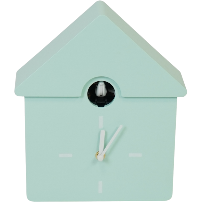 Horloge murale moderne Coucou Nichoir Hauteur 27 cm Plastique Vert menthe Blanc Cucko 