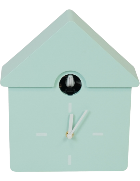 Horloge murale moderne Coucou Nichoir Hauteur 27 cm Plastique Vert menthe Blanc Cucko 