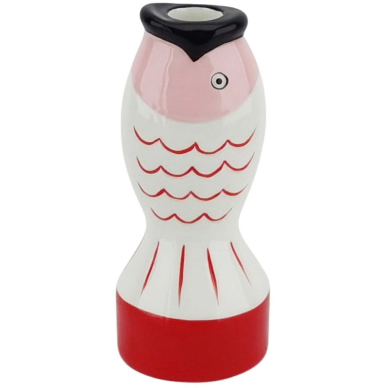 Bougeoir originale moderne Poisson Hauteur 16 cm Céramique Rouge Blanc Rose Fish 