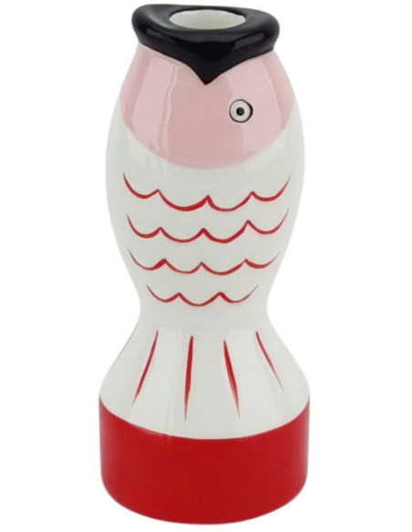 Bougeoir originale moderne Poisson Hauteur 16 cm Céramique Rouge Blanc Rose Fish 