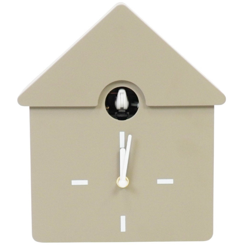 Horloge murale moderne Coucou Nichoir Hauteur 27 cm Plastique Taupe Blanc Cucko 