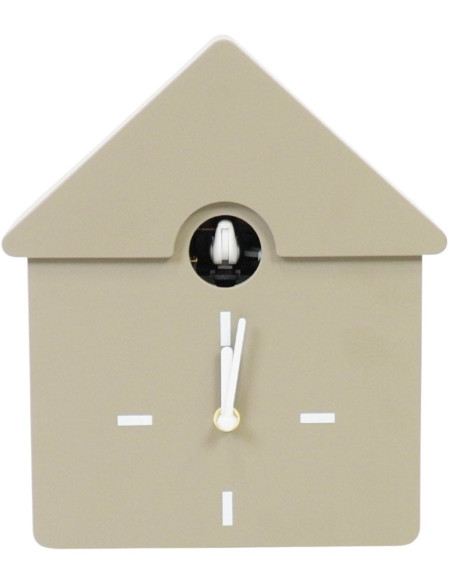 Horloge murale moderne Coucou Nichoir Hauteur 27 cm Plastique Taupe Blanc Cucko 