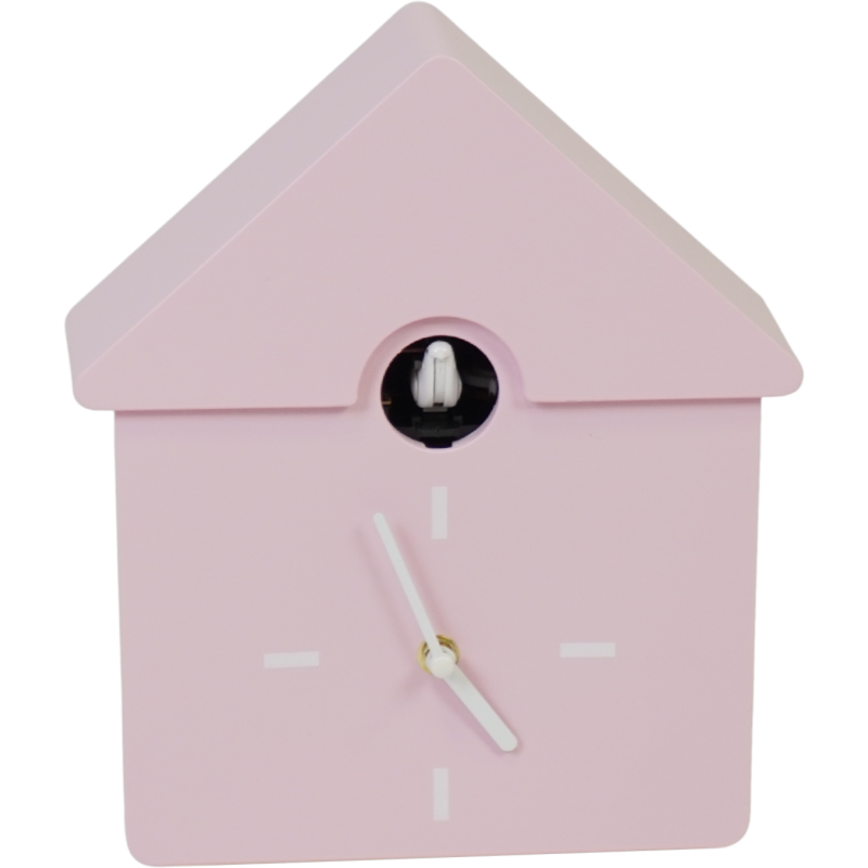 Horloge murale moderne Coucou Nichoir Hauteur 27 cm Plastique Rose clair Blanc Cucko 