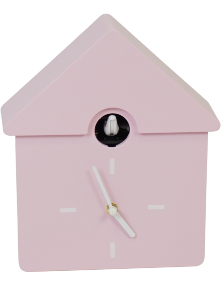 Horloge murale moderne Coucou Nichoir Hauteur 27 cm Plastique Rose clair Blanc Cucko 