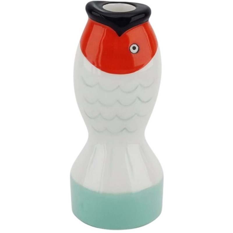 Bougeoir originale moderne Poisson Hauteur 16 cm Céramique Vert menthe Blanc Rouge Fish 