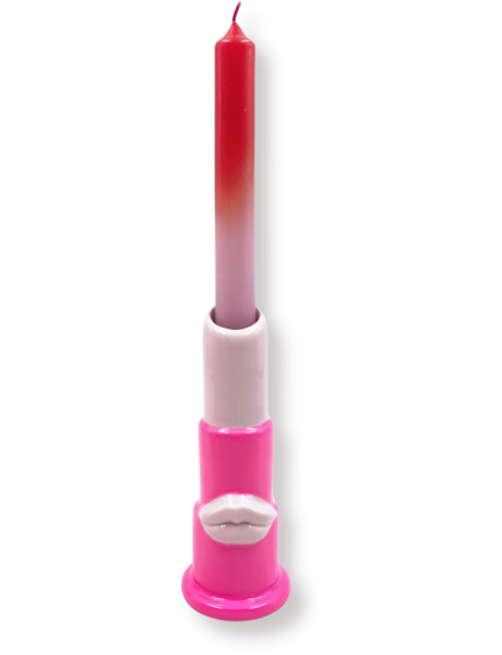 Bougeoir design Rouge à lèvres H 15 cm Céramique Rose fluo Rose clair Lipstick 