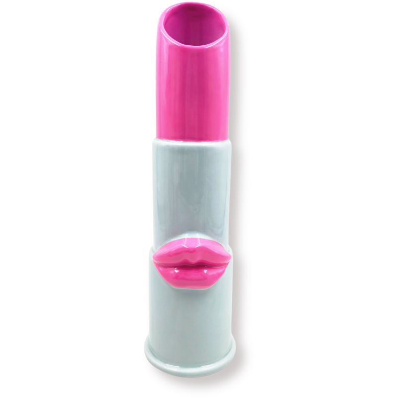 Vase design Rouge à lèvres H 35 cm Céramique Rose fluo Vert menthe Lipstick 