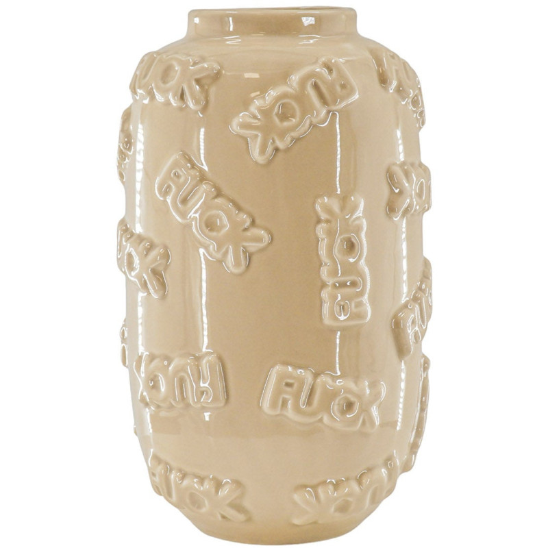 Vase original Rond Hauteur 27 cm en Céramique Beige Fuck 