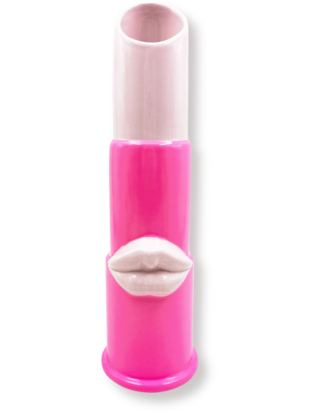 Vase design Rouge à lèvres H 35 cm Céramique Rose clair Rose fluo Lipstick 