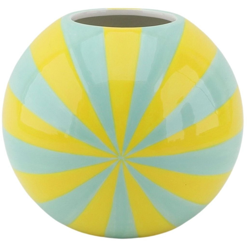 Vase dopamine Tourbillon Boule 20 cm Céramique Jaune Vert menthe Swirl 