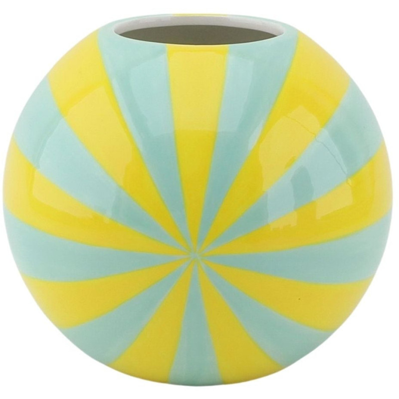 Vase dopamine Tourbillon Boule 15 cm Céramique Jaune Vert menthe Swirl 