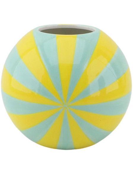 Vase dopamine Tourbillon Boule 15 cm Céramique Jaune Vert menthe Swirl 