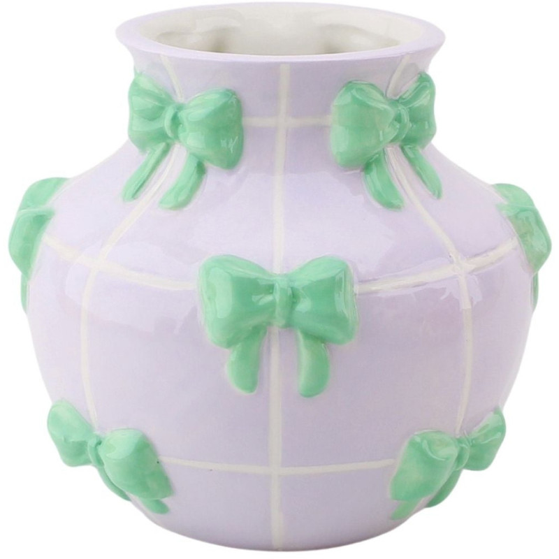 Vase moderne chic Rubans Rond Hauteur 13 cm Céramique Lilas Vert menthe Ribbons 