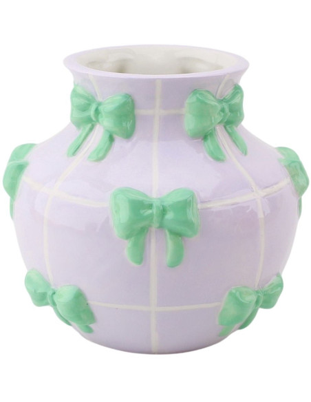 Vase moderne chic Rubans Rond Hauteur 13 cm Céramique Lilas Vert menthe Ribbons Housevitamin - 1