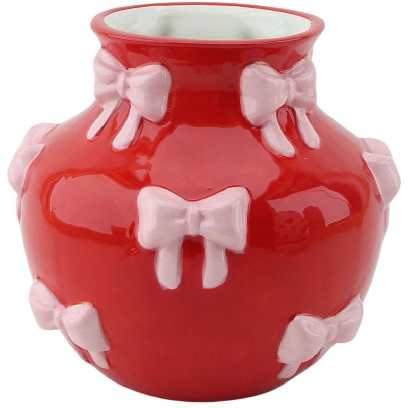 Vase moderne chic Rubans Rond Hauteur 13 cm Céramique Rouge Rose Ribbons 