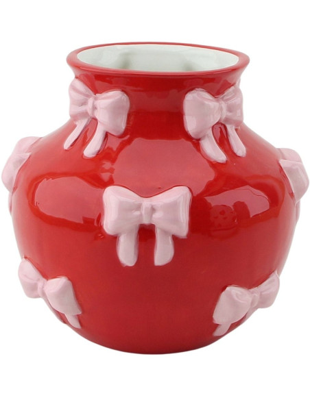 Vase moderne chic Rubans Rond Hauteur 13 cm Céramique Rouge Rose Ribbons 