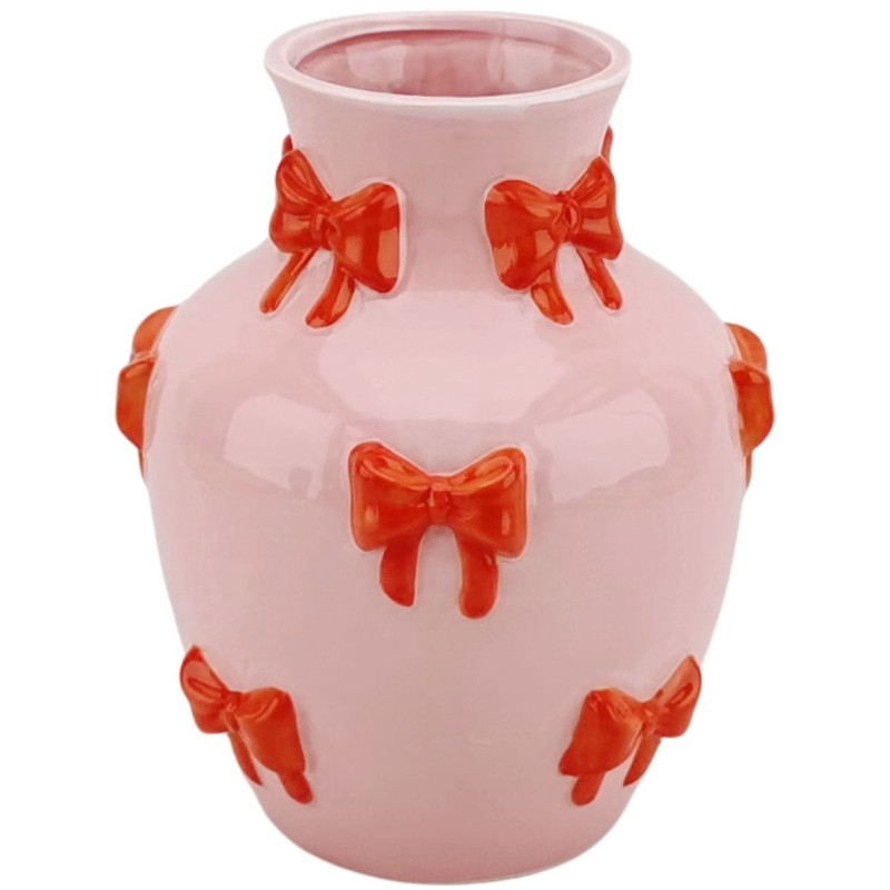 Vase moderne chic Rubans Amphore Hauteur 19 cm Céramique Rose Orange Ribbons 