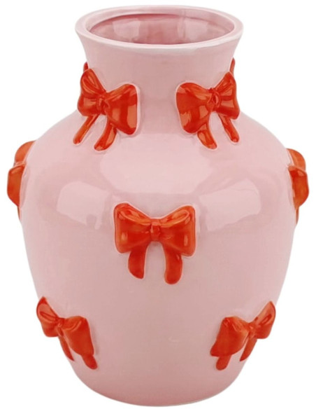 Vase moderne chic Rubans Amphore Hauteur 19 cm Céramique Rose Orange Ribbons 