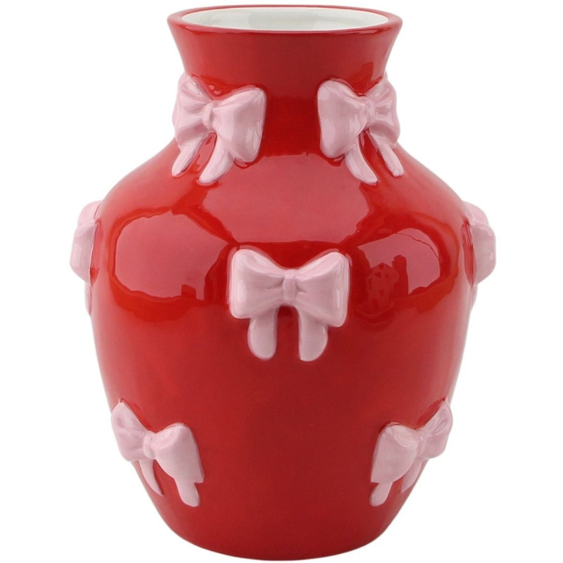 Vase moderne chic Rubans Amphore Hauteur 19 cm Céramique Rouge Rose Ribbons 