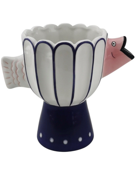 Vase original sur pied Poisson Hauteur 18 cm Céramique Bleu Blanc Fish 
