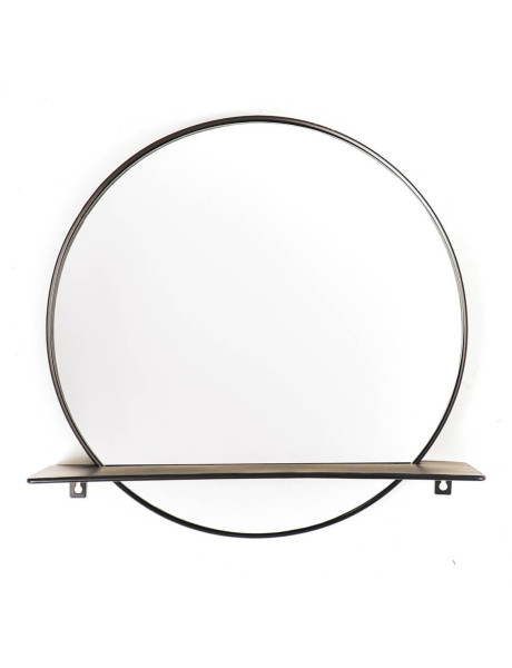 Mirror - Round - Metal - With Shelf - Black- Ø40cm