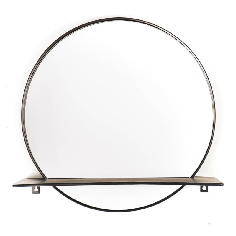Mirror - Round - Metal - With Shelf - Black- Ø40cm