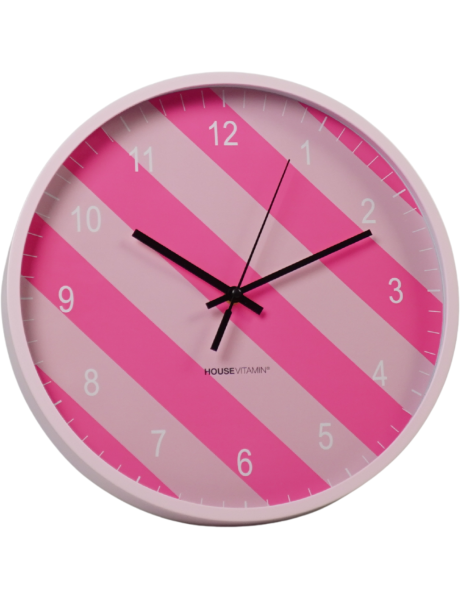 Horloge murale moderne Ronde 35 cm Plastique Rose clair Rose fluo Motif rayures Pattern 