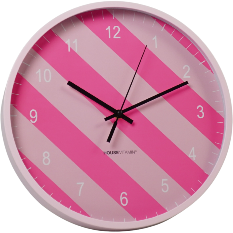Horloge murale moderne Ronde 35 cm Plastique Rose clair Rose fluo Motif rayures Pattern 